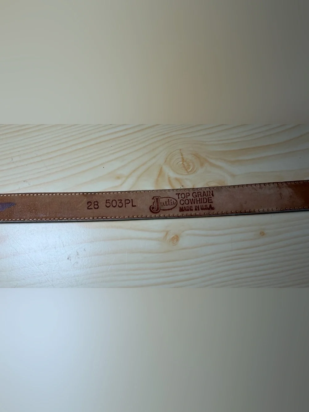 Justin Top Grain Cowhide Belt Size 28 1991 Heart Buckle Vintage 503PL Off-White